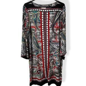 Beige by eci geometric grafittie dress 14 black red blue